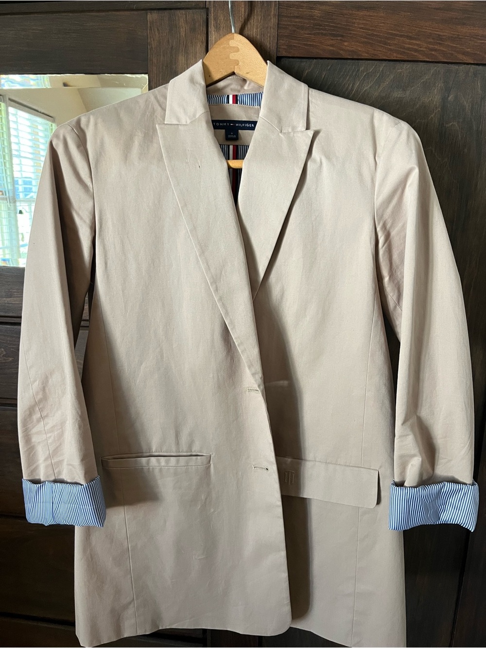 Tommy Hilfiger Beige Blazer Striped Roll Cuff